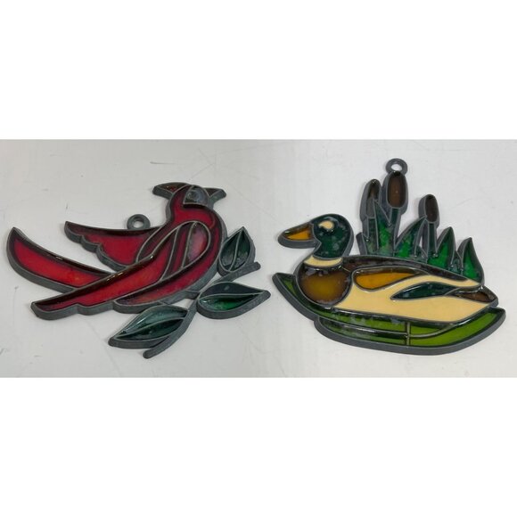 Stained Glass Cardinal & Mallard Duck Suncatchers Nature-Inspired Decor Handcraf - Picture 2 of 13